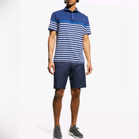 Peter Millar Golf Athena Striped Short Sleeve Polo Shirt Navy White sz L - Picture 3 of 15
